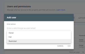 options of ownership in search console